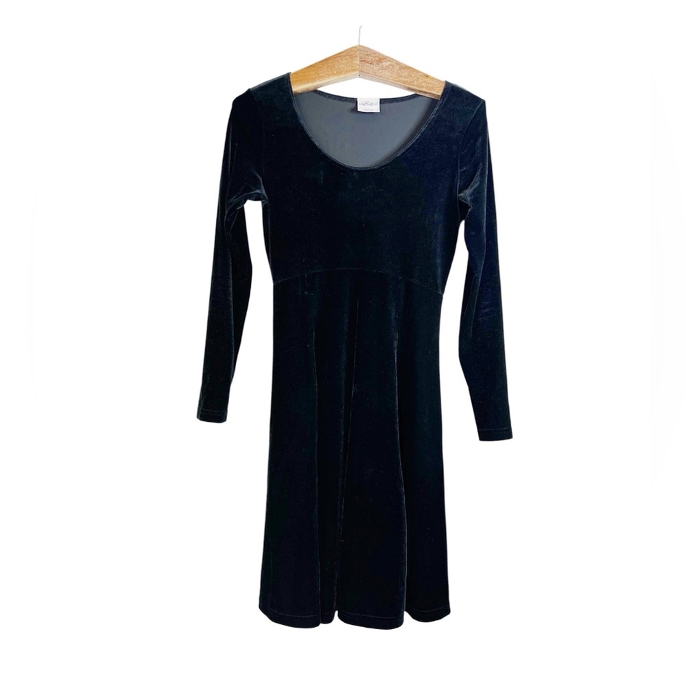 Vintage Hillard & Hanson Black Velvet Long Sleeve Fit and Flare Dress Whimsigoth